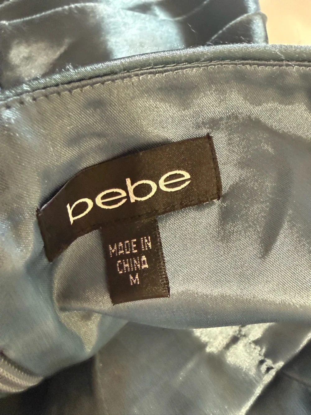 bebe Shiny Slate Blue Satin Top - Picture 8 of 11